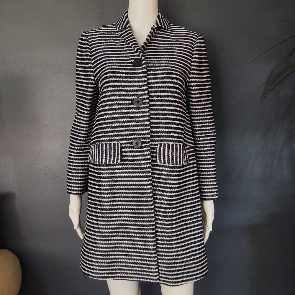 Tory Burch navy and white striped raffia coat-style Elaina